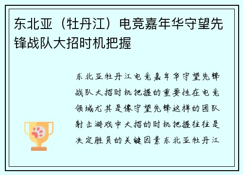 东北亚（牡丹江）电竞嘉年华守望先锋战队大招时机把握