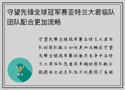守望先锋全球冠军赛亚特兰大君临队团队配合更加流畅