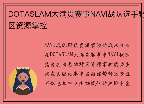 DOTASLAM大满贯赛事NAVI战队选手野区资源掌控